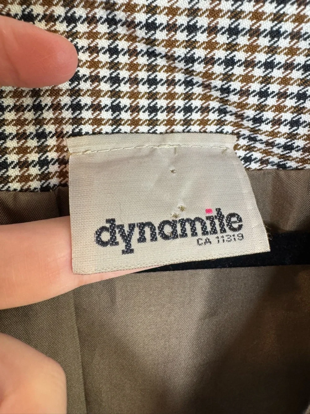 Dynamite Vintage houndstooth brown cream blazer classic fit tailor boxy neutral - Picture 3 of 5